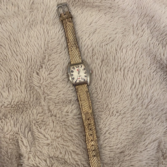 Silver Michele mini urban watch with python band - Picture 4 of 8